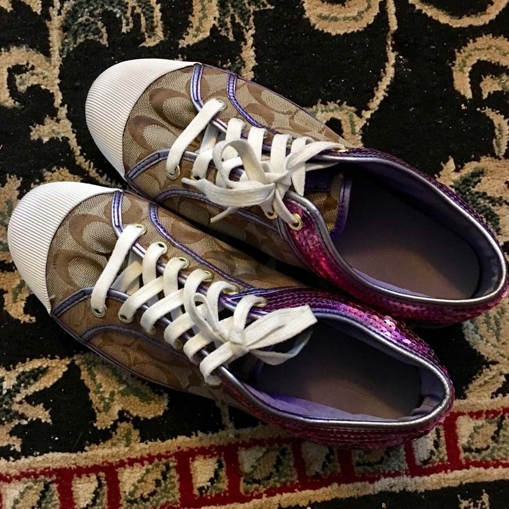 Preloved Coach Zorra sneakers in purple and taupe